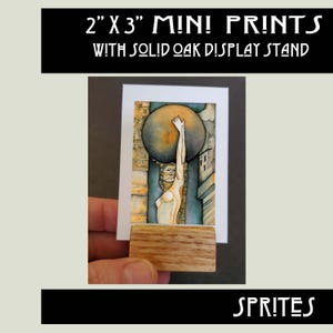 Sprite Mini Watercolor Art Prints, 2&quot; x 3&quot; Artwork of Wright and Iannelli Sprites from the Midway Gardens in Chicago, Arizona Biltmore Hotel