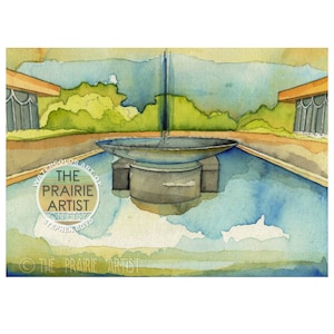 Corbin Education Fountain Wichita Kansas Watercolor Art Print, Wichita State University, Wright, Graduation Retirement Alumni Gift