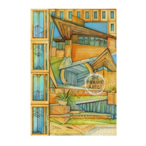 Kraus House, FLWHEP, Art Montage Watercolor Print, Usonian Style, Ebsworth Park, Wright Architect, Architecture, St. Louis, &quot;Kraus House&quot;
