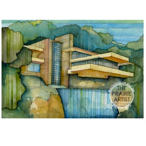 Kaufmann House Watercolor Art Print, Bear Run PA, Wright Waterfall House Artwork, Pennsylvania Architecture, Architectural Print