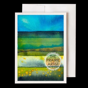 Konza Prairie Tallgrasses and Wildflowers Watercolor Note Card, 5 x7 Card Rolling Flint Hills Artwork, Kansas Midwest Plains Big Sky View