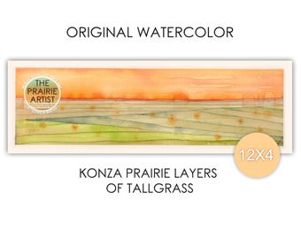Konza Prairie Tallgrass Original Watercolor Painting, Flint Hills Kansas OOAK Artwork, Native Plains Wildflowers, Midwest Landscape Art