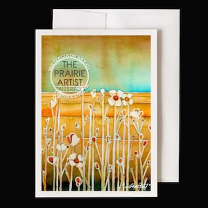 Konza Prairie Autumn Wildflowers Watercolor Note Card, Waves of Amber Tallgrass, Flint Hills Fall Sky, Great Plains Kansas Greeting Card