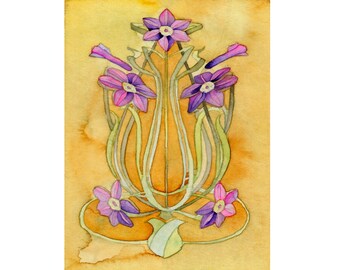 Purple Clematis Watercolor Print, Lavender Clematis Flower Watercolor, Watercolor Clematis, Buttercup Watercolor Flower Art, Clematis Blooms