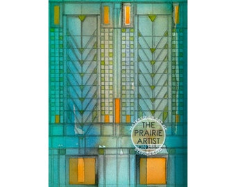 Prairie School Notecards, Stained Glass Watercolor Cards, Set of 4, Architectural Stationery, Geometric Window Art, Prairie Style Design