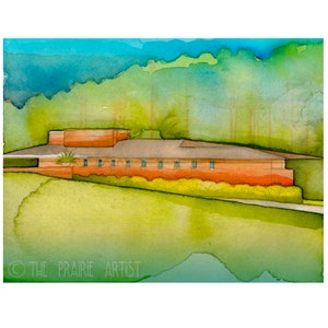 Kraus House Watercolor Art Print, St Louis Wright Usonian House, Architectural Artwork Gift, Ebsworth Park FLWHEP &quot;Kraus House&quot;