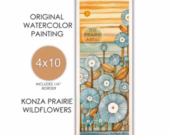 Konza Prairie Wildflowers Original Watercolor Painting, Flint Hills Kansas OOAK Artwork, Native Plains Tallgrass, Midwest Landscape Art