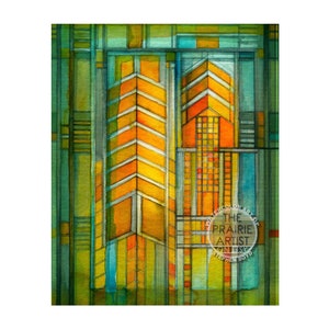 Autumn Sumac Stained Glass, Watercolor Art Print, Dana-Thomas House, Art Glass Windows, Springfield Illinois, &quot;Wright&quot;, Prairie Style House