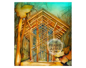 Thorncrown Chapel Wall Art, Eureka Springs Arkansas Fine Art Watercolor Print, Wedding Gift, Architectural Church Icon, Native Arkansas Art