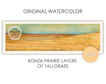 Konza Prairie Original Watercolor Painting, Flint Hills OOAK Tallgrass Artwork, Native Kansas Wildflowers, Midwest Landscape Art