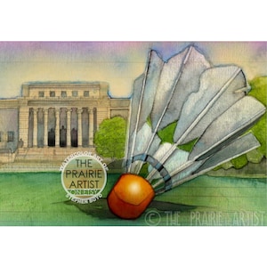 Shuttlecock Watercolor Art Print, Nelson-Atkins Museum, Kansas City Missouri Larger-than-Life Modern Sculpture by Oldenburg