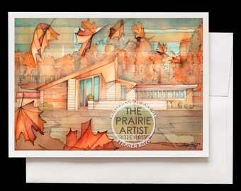 Mantyla House Watercolor Note Card, Lindholm House Notecard, Usonian Polymath Park Pennsylvania Greeting Card, Cloquet Minnesota