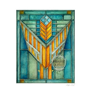 Autumn Sumac, Dana Thomas House Stained Glass Gallery Art Print Inspired by Glass Bookcases in Wright's Prairie Style House in Springfield
