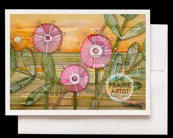 Prairie Catsclaw Briar Watercolor Note Card, Konza Prairie Sunset Greeting Card, Wait-a-Minute Vine, Flint Hills Kansas Tallgrass Notecard