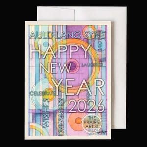 New Year's Watercolor Card, Prairie Mission Style 2026 New Years Wishes for friends and family, New Years Eve Greeting Card Auld Lang Syne