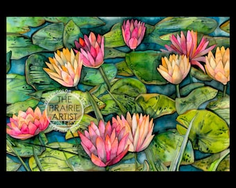 Water Lilies Watercolor Art Print, Powell Gardens Lily Pond Artwork, Kansas City Missouri Botanical Gardens Gift, Lily Pad Wall Decor,