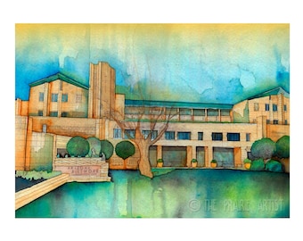 Arizona Biltmore Watercolor Art Print, Phoenix Architectural Artwork, Wright Architect, Southwest Architecture Artwork, Phoenix Landscape