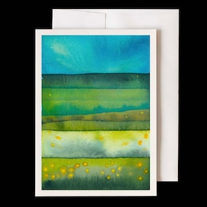 Konza Prairie Tallgrasses and Wildflowers Watercolor Note Card, 5 x7 Card, Rolling Flint Hills Artwork, Kansas Midwest Plains Big Sky View