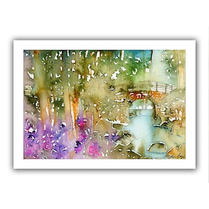 Watercolor Garvan Woodland gardens, Hot Springs, Art Print, Full Moon Bridge, Arkansas Natural Sunflowers, Blooming Coneflowers, Echinacea