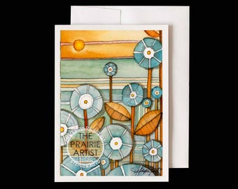Konza Prairie Wildflowers & Tallgrass Watercolor Notecard, Blank Botanical Note Card, Flint Hills Flowers Artwork, Native Flower Stationery