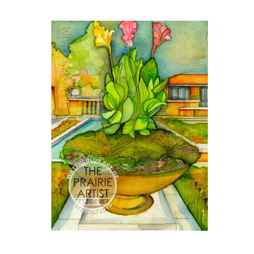 Allen House Wichita Kansas Calla Lilies and Urn Watercolor Art Print