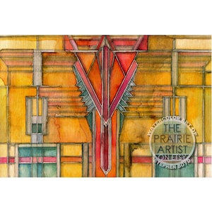 Bradley House Stained Glass, Art Print, Watercolor inspired by the beautiful windows designed by Wright, Kankakee, Illinois, "Stained Glass"
