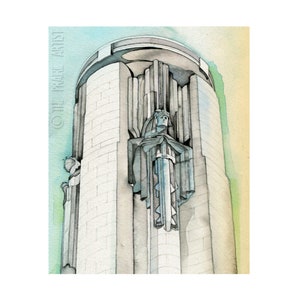 World War I Liberty Memorial Museum Watercolor Art Print, Fine Art Giclee Architectural Print, Kansas City Skyline, Architecture
