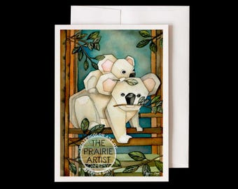 Koalas in the Outback Watercolor Note Card, Mother and her joey Greeting Card, Australian Outback, Koala Lovers, Eucalyptus Trees