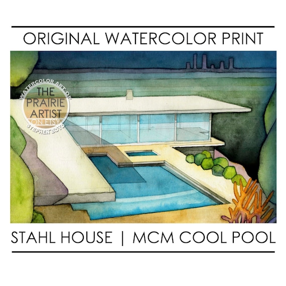 Stahl House Hollywood Hills West CA Watercolor Art Print