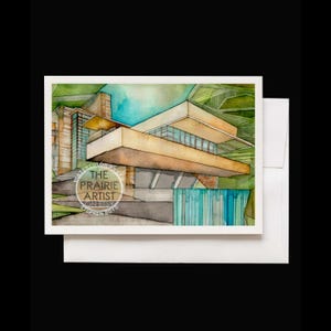Wright Kaufmann House Waterfall Abstract Watercolor Note Card, Architect Gift Greeting Card, Mid Century Modern, Bear Run Pennsylvania