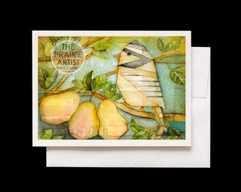 Partridge in a Pear Tree Watercolor Card, Christmas Card A7 7x5, Bird Holiday Card, Winter Greeting, Blank Inside, 12 Days of Christmas