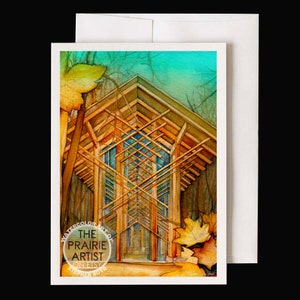 Thorncrown Chapel Watercolor Note Card, Artwork Fay Jones&#39; Glass Chapel Eureka Springs, Wedding Gift Card, Northwest Arkansas Architecture
