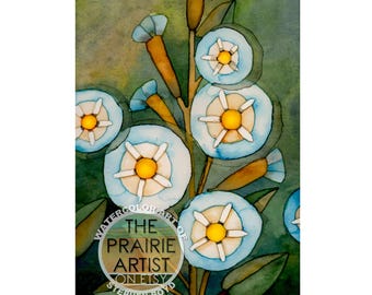 Wild Blue Flax Wildflowers Watercolor Art Print, Rocky Mountain & Great Plains Flower Wall Art