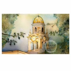 Country Club Plaza Watercolor Print, Plaza Artwork, Kansas City Missouri Art, Architectural Landmark, Mission Spanish Style Buildings