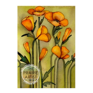 California Poppies Print, Poppy Flower Watercolor Art, Giclee Artwork, Blooming Poppies, Gardener Gift, Orange Flowers