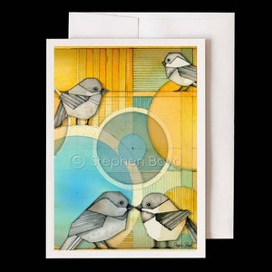 Chickadees Watercolor Note Card, Bird Lover Card, Friendship and Thank You Card, Blank Inside, Patterns & Design, Prairie Style, 5&quot;x7&quot;