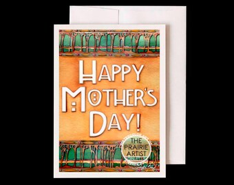 Mother’s Day Watercolor Card, Arts & Crafts Mission Style Design Greeting Card, Unique Card for Mom, Fine Arts Card, Art Nouveau Art Deco