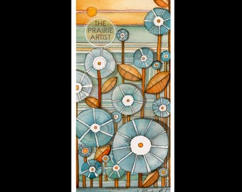 Konza Prairie Blooming Wildflowers Watercolor Art Print, Prairie Blue-Eyed Grass, Kansas Flint Hills Artwork, Flowers and Tallgrass Artwork