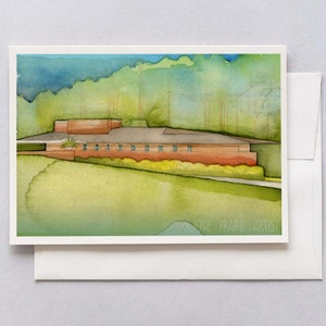 Kraus House Ebsworth Park Watercolor Card of Wright&#39;s Usonian Style Home near St. Louis Missouri, All-Occasion Gift Card for Wright Fans