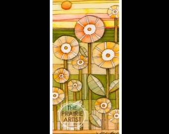 Konza Prairie Blooming Wildflowers Watercolor Art Print, Kansas Flint Hills Artwork, Flowers and Tallgrass Painting Midwest Plains Landscape