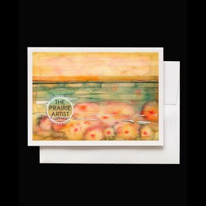 Konza Prairie Vibrant Wildflowers Watercolor Note Card, 5 x7 Card, Sunset on the Rolling Flint Hills, Kansas Flowers