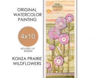 Konza Prairie Purple Wildflowers Original Watercolor Painting, Flint Hills Kansas OOAK Artwork, Native Plains Phlox Tallgrass Landscape Art