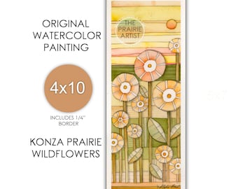 Konza Prairie Orange Wildflowers Original Watercolor Painting, Flint Hills Kansas Artwork, Native Plains Tallgrass Butterfly Milkweed Art