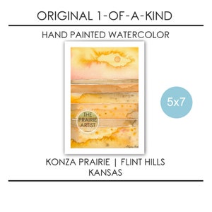 Konza Prairie Flint Hills Kansas in Autumn HAND PAINTED Watercolor Art, 5 x 7 Midwest Landscape, Heartland Native Tallgrass Grassland