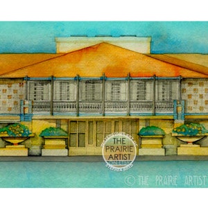 Coonley House Watercolor Art Print, Architect Wright Design, Prairie Style Architecture, Mission Style, Craftsman Style
