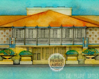 Avery Coonley House Watercolor Art Print, Riverside Illinois Architecture, Prairie School Architecture, Prairie Home Artwork