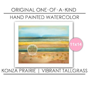 Kansas Konza Prairie Vibrant Tallgrass and Wildflowers HAND PAINTED Watercolor Art, 11 X 14 Flint Hills Kansas Landscape