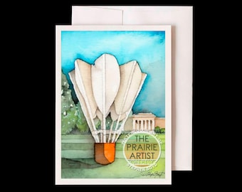 Nelson Shuttlecock Watercolor Card, Kansas City Art Card, 5x7 Blank Greeting Card, KC Art Museum Landmark, Keepsake Memento Note card