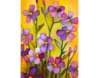 Purple Prairie Phlox Watercolor Art Print, Wisconsin Spring Flowers, Buds and Blooming Phlox Artwork, Gardener Gift