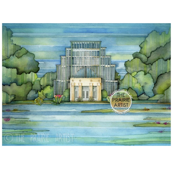 St. Louis Jewel Box in Forest Park Print, Watercolor Art Print, Art Deco Architectural Landmark, Wedding Venue, Greenhouse, Garden Displays